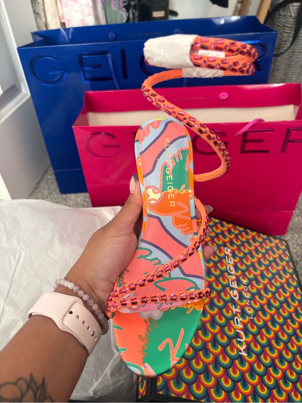 Kurt Geiger Spiral Asymmetric Heels Pink Orange Multicolor NIB